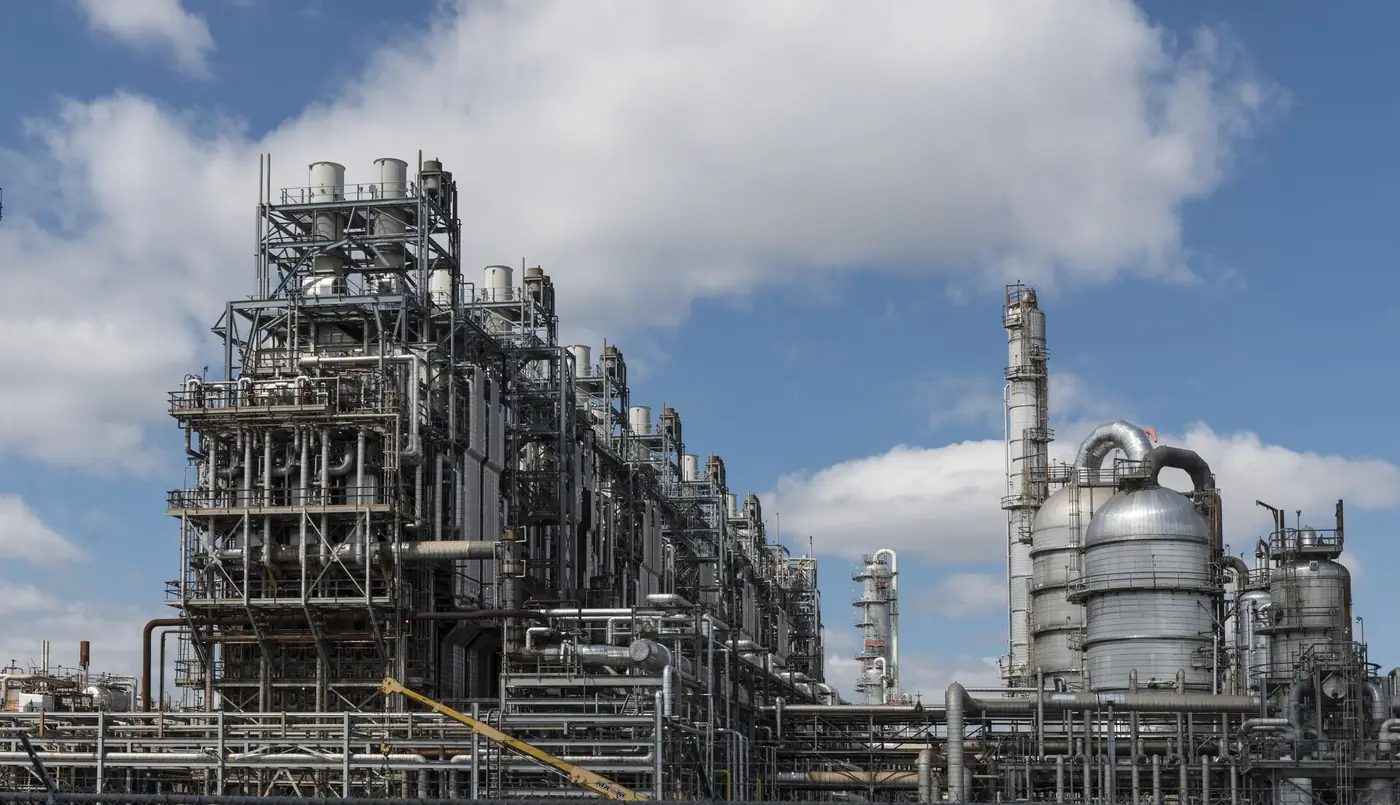 Steel structure, vessels, columns and piping at a chemical plant near Mont Belvieu, Texas